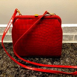 ***Talbots Red Leather (faux alligator) Convertible Clutch/Crossbody Bag $128